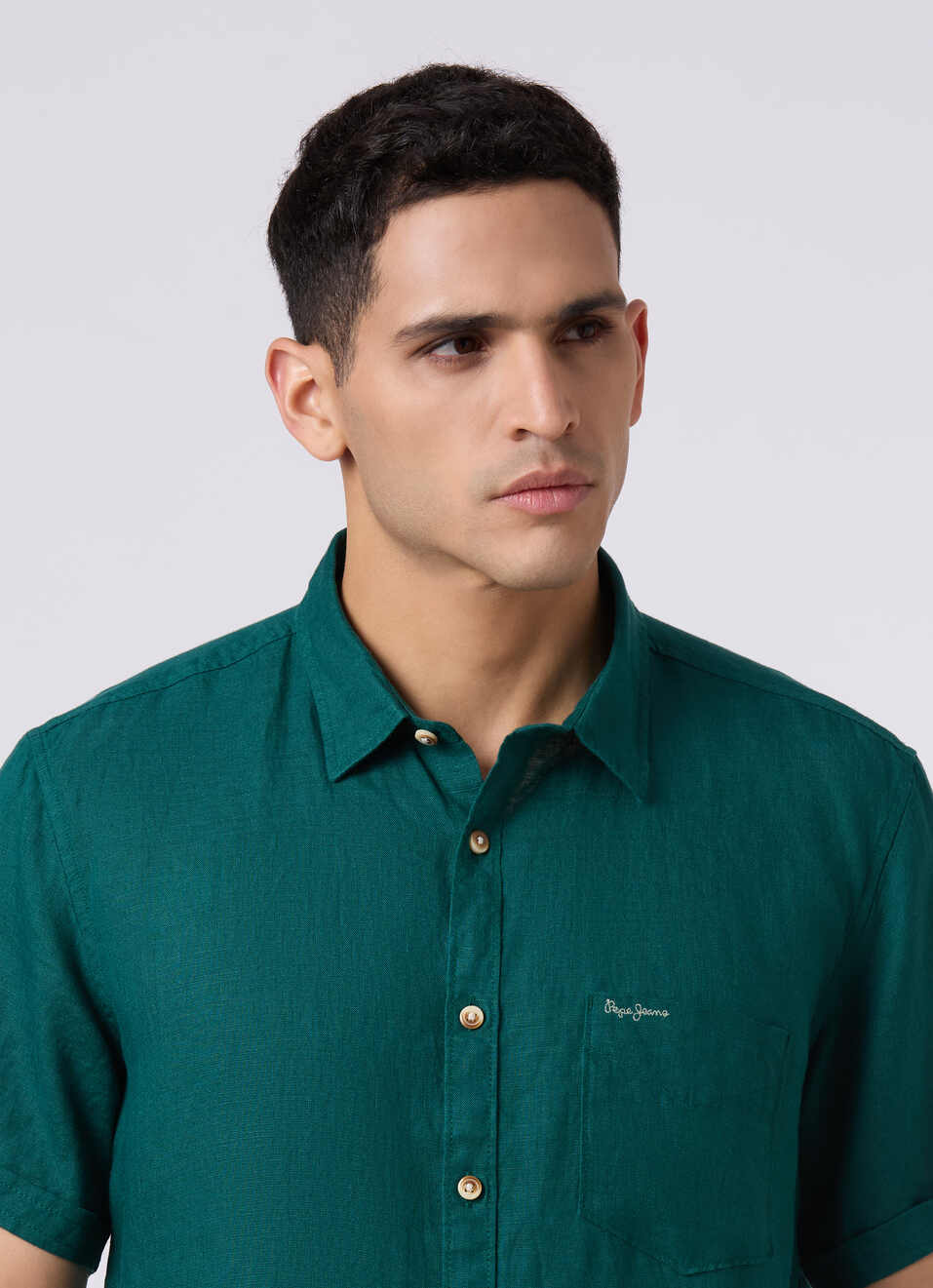 Men Green Short Sleeve Linen Shirt, , large image number 4