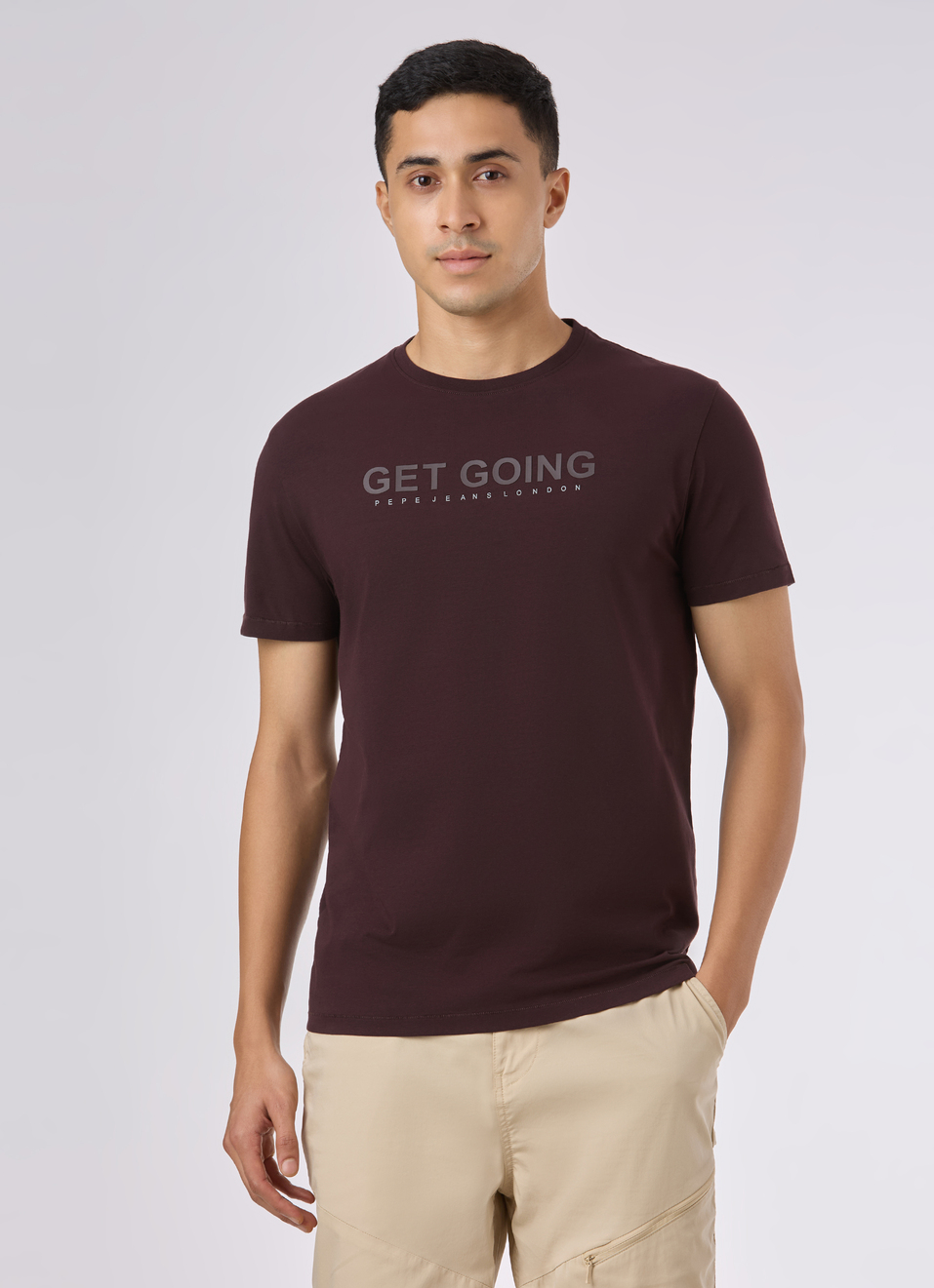 Men Brown Short Sleeve Stretch T-shirt, , large image number 1