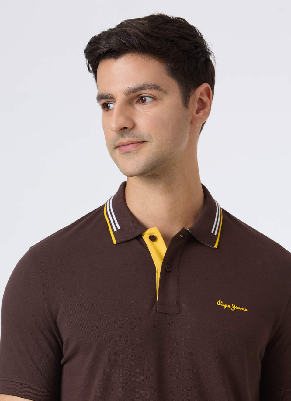 Men Brown Ribbed Collar Short Sleeve Polo, , large image number 4