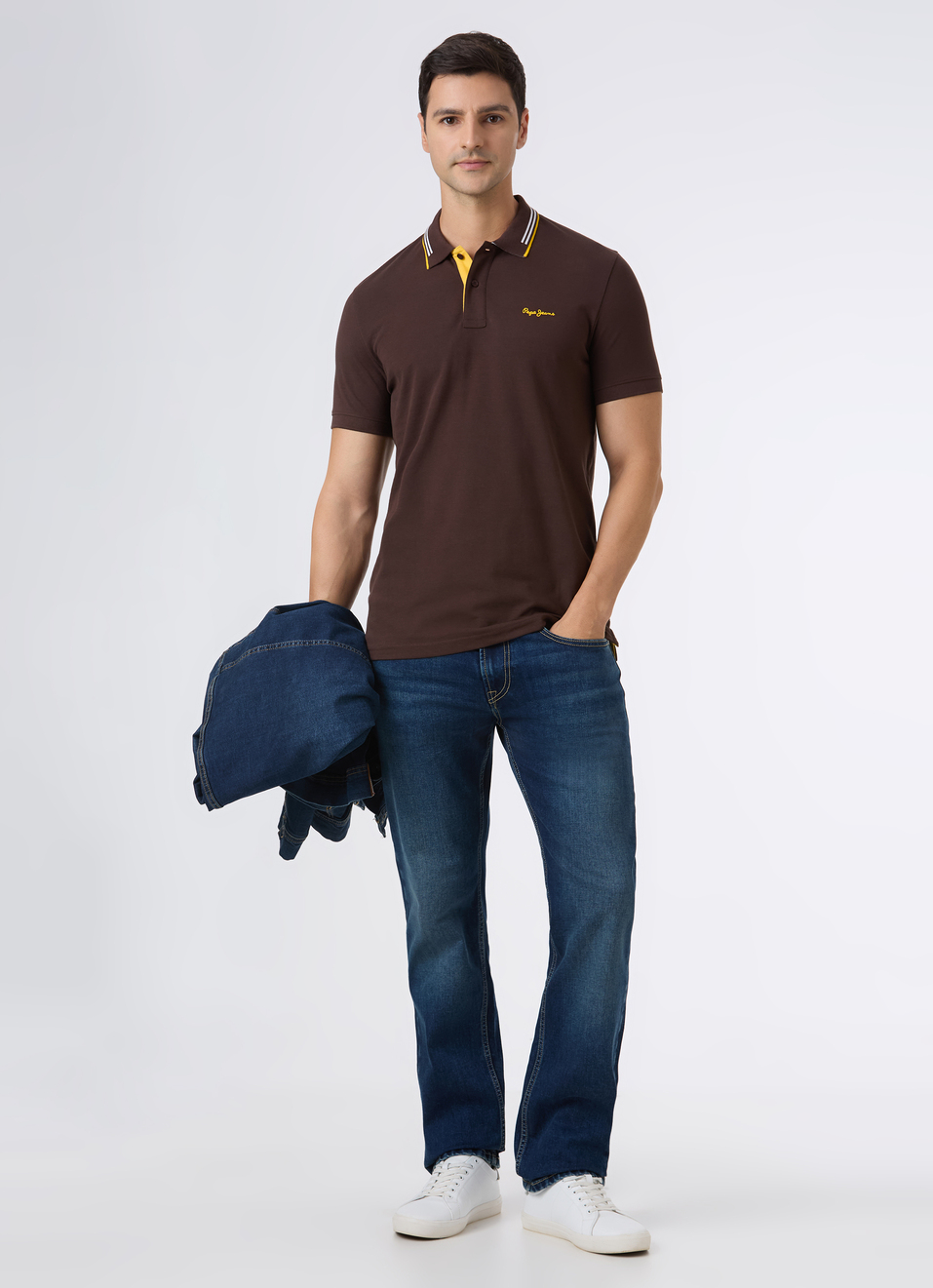 Men Brown Ribbed Collar Short Sleeve Polo, , large image number 5