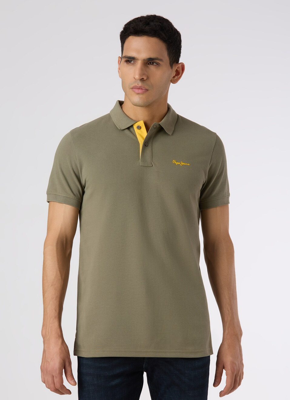 Men Olive Green Regular Fit Solid Polo, , large image number 1