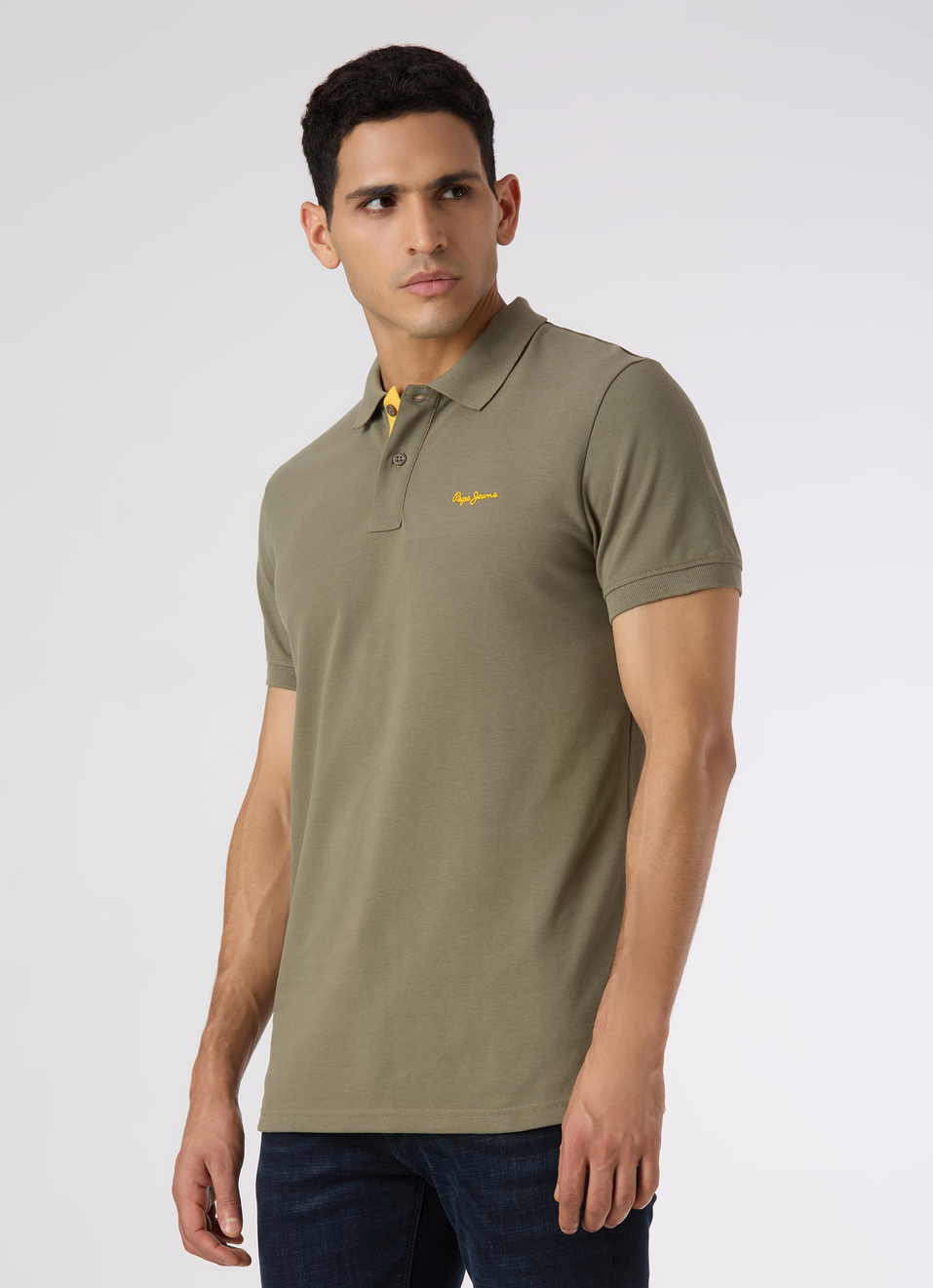 Men Olive Green Regular Fit Solid Polo, , large image number 3