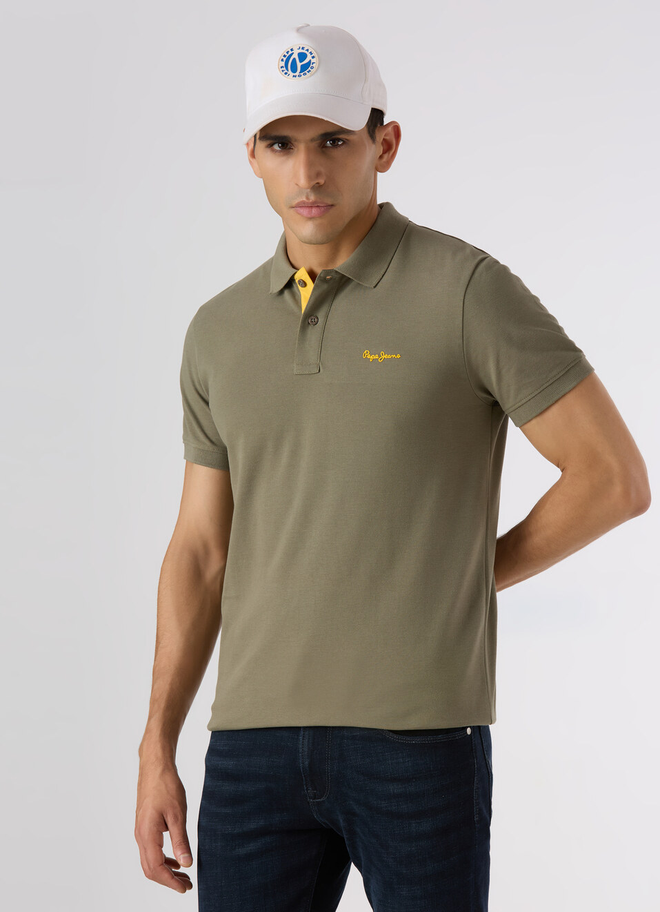 Men Olive Green Regular Fit Solid Polo, , large image number 0