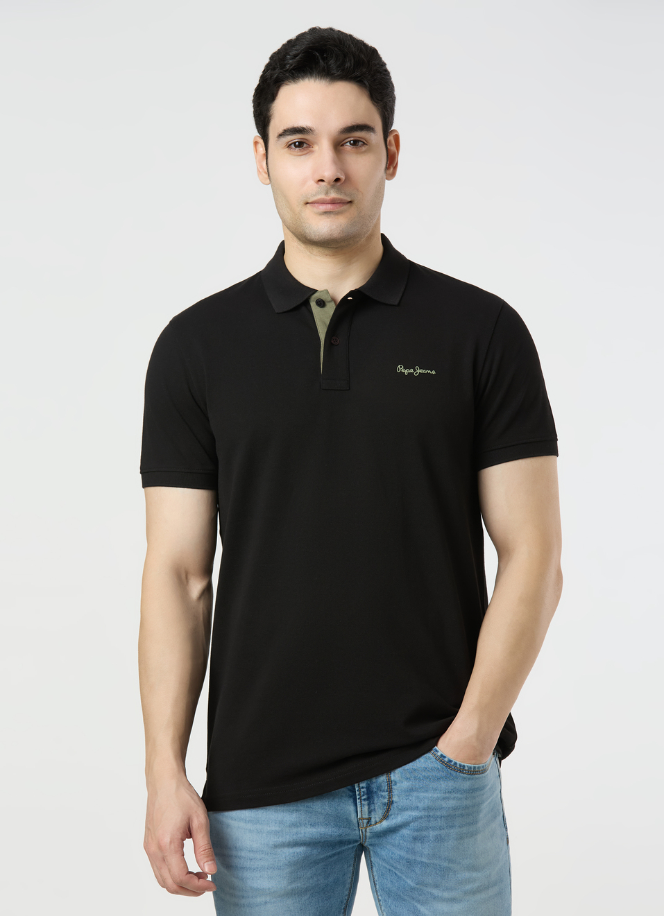 Men Black Regular Fit Solid Polo, , large image number 1