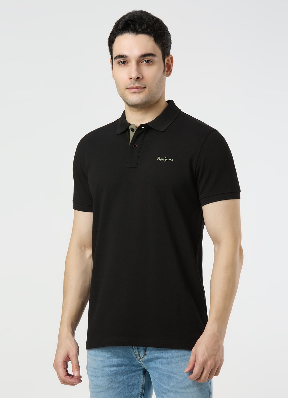 Men Black Regular Fit Solid Polo, , large image number 3