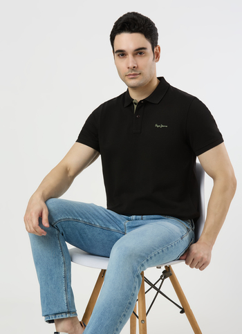 Men Black Regular Fit Solid Polo