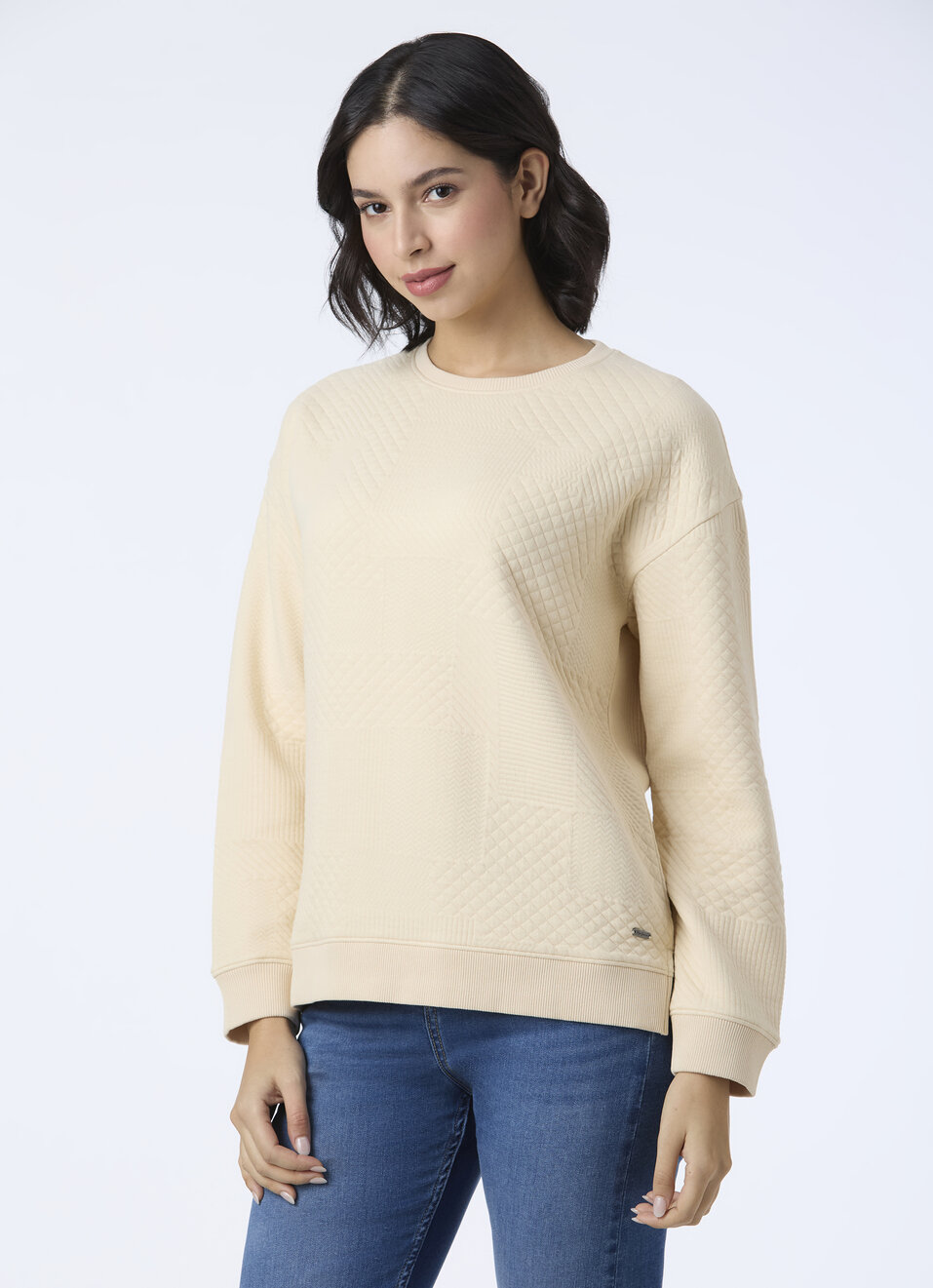 Women Beige Textured Patchwork Sweatshirt, , large image number 3