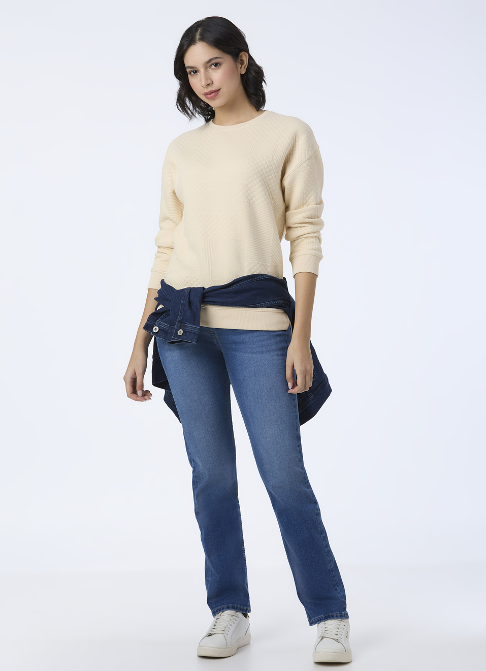 Women Beige Textured Patchwork Sweatshirt, , large image number 5