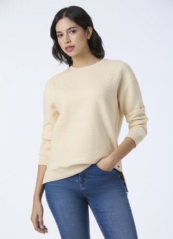 Women Beige Textured Patchwork Sweatshirt
