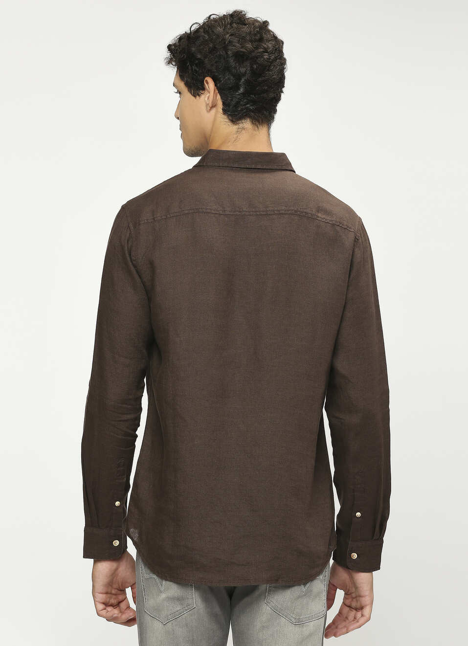 Men Brown Pure Linen Full Sleeve Shirt, , large image number 2
