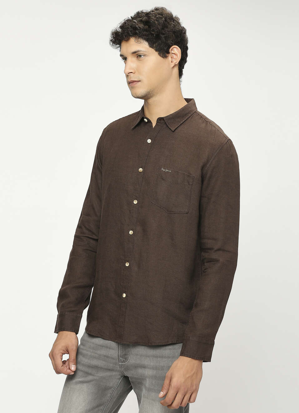 Men Brown Pure Linen Full Sleeve Shirt, , large image number 3