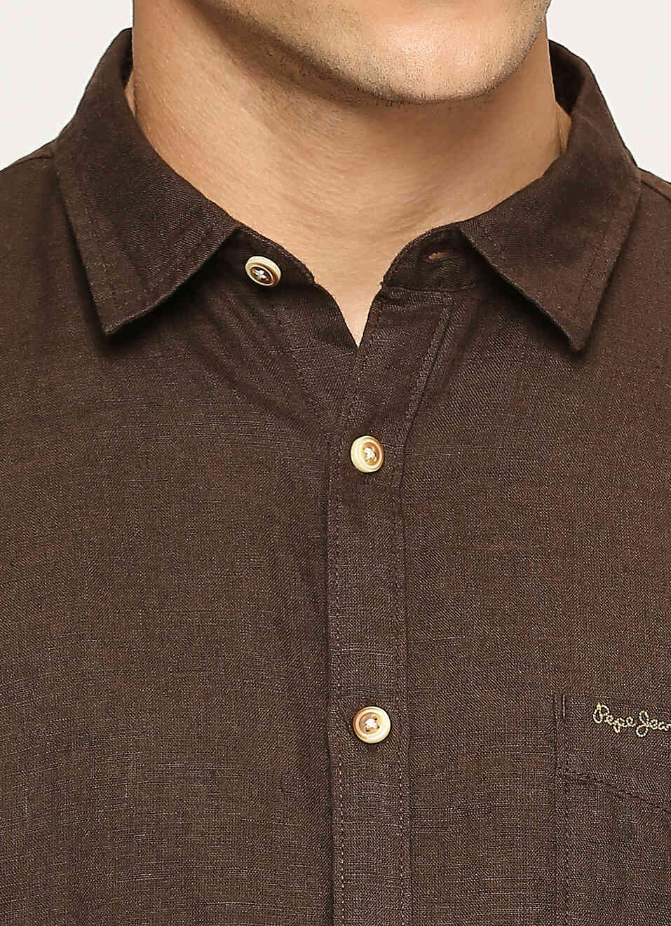 Men Brown Pure Linen Short Sleeve Shirt, , large image number 4