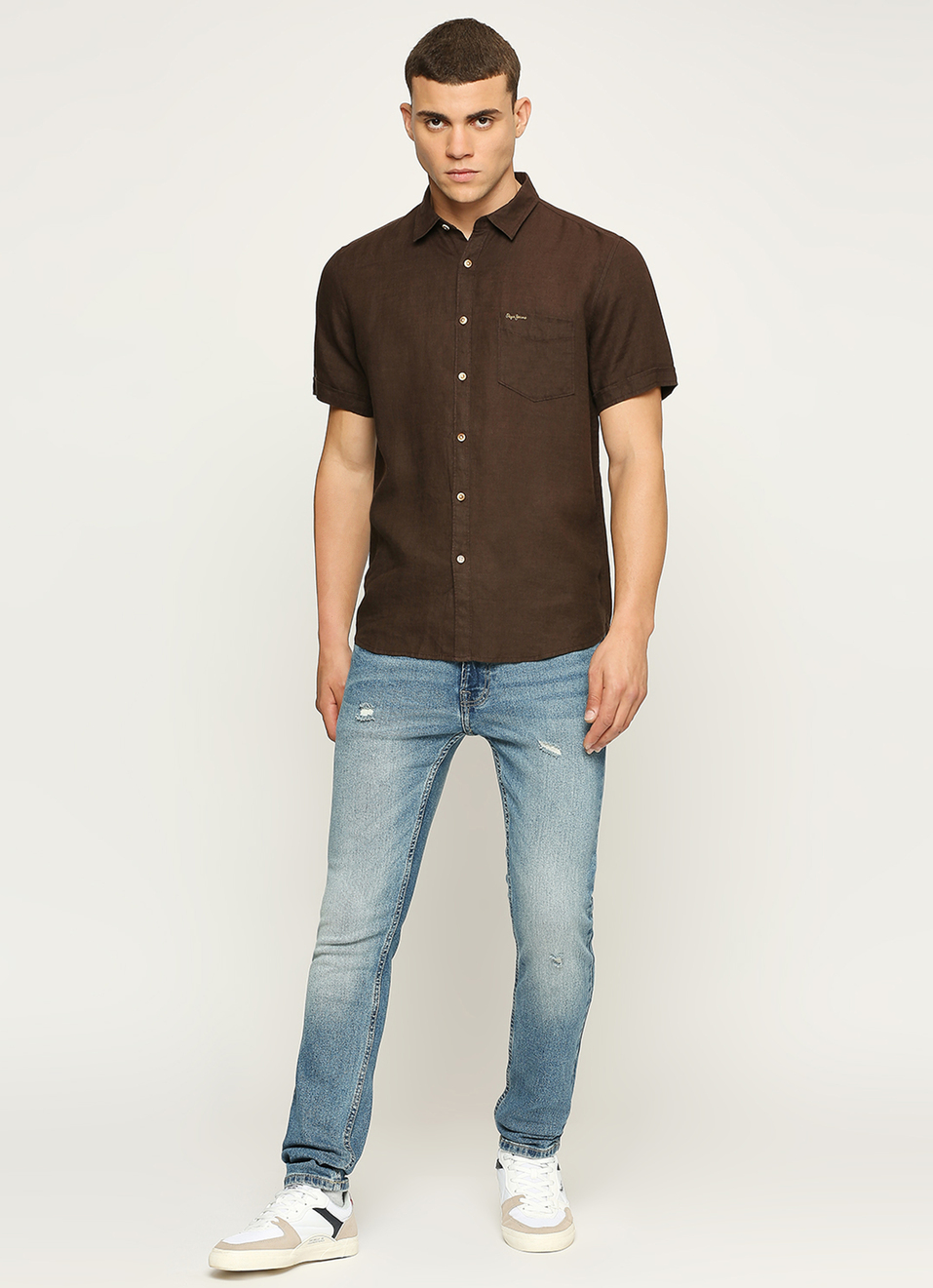 Men Brown Pure Linen Short Sleeve Shirt, , large image number 6