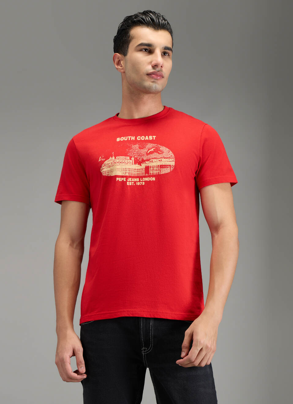 Men Red Placement Print Slim Fit T-shirt, , large image number 1