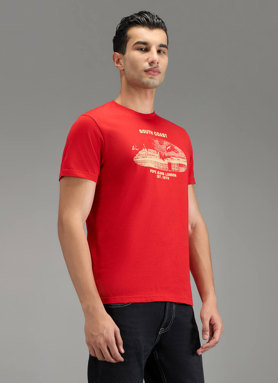 Men Red Placement Print Slim Fit T-shirt, , large image number 3