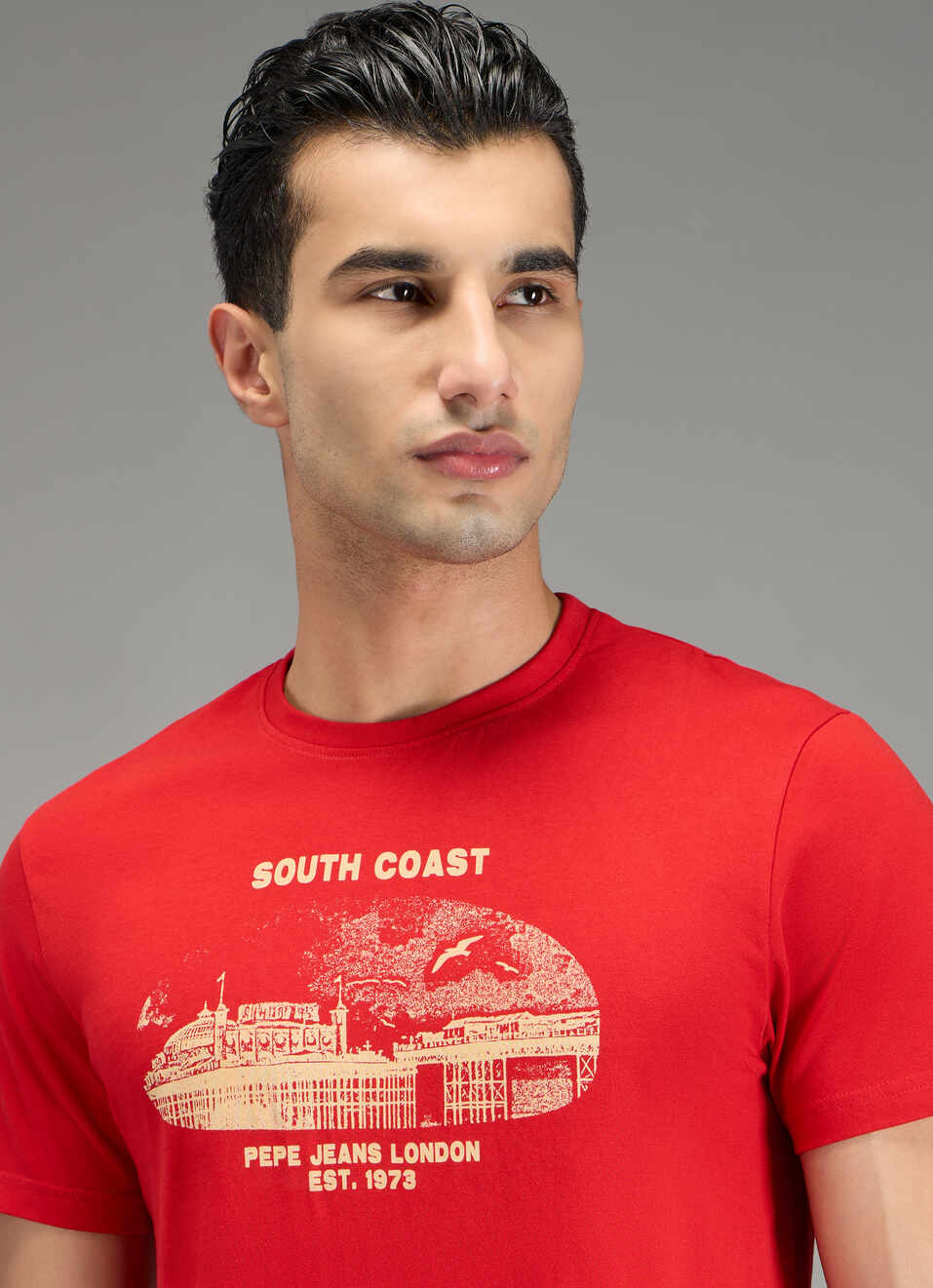 Men Red Placement Print Slim Fit T-shirt, , large image number 4