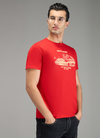 Men Red Placement Print Slim Fit T-shirt