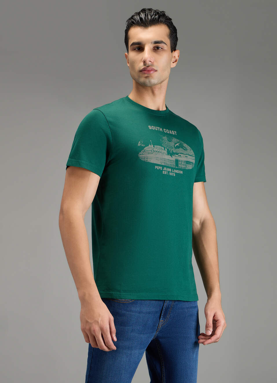 Men Green Placement Print Slim Fit T-shirt, , large image number 3