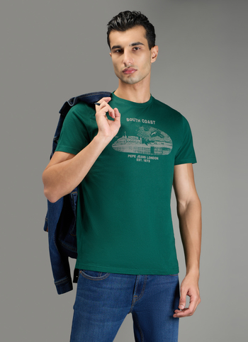 Men Green Placement Print Slim Fit T-shirt