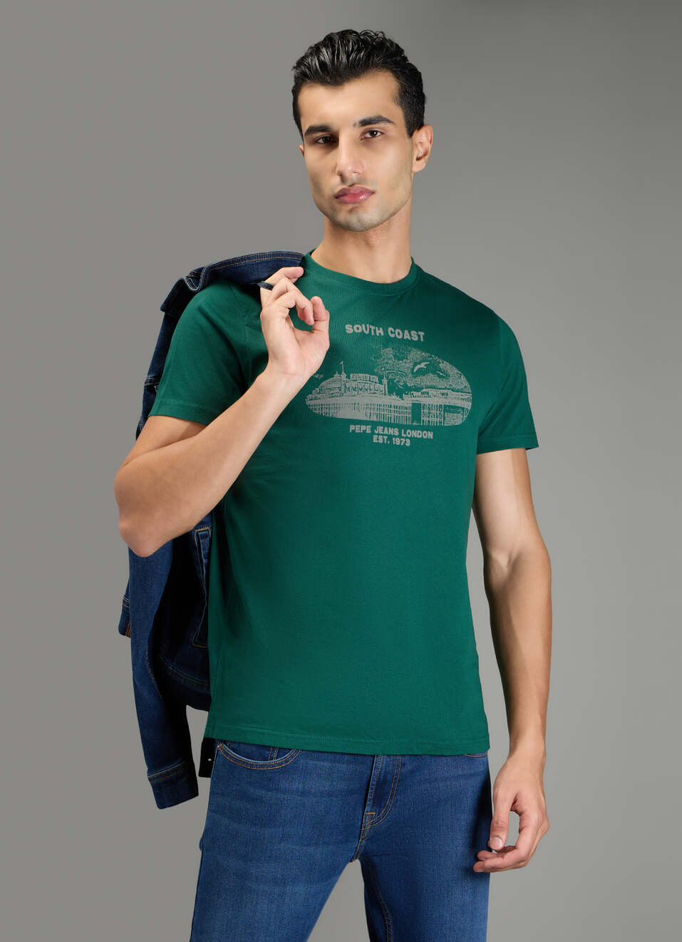Men Green Placement Print Slim Fit T-shirt, , large image number 0