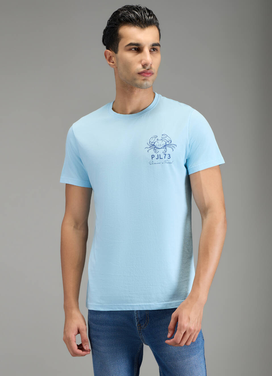 Men Blue Back Print Slim Fit T-shirt, , large image number 1