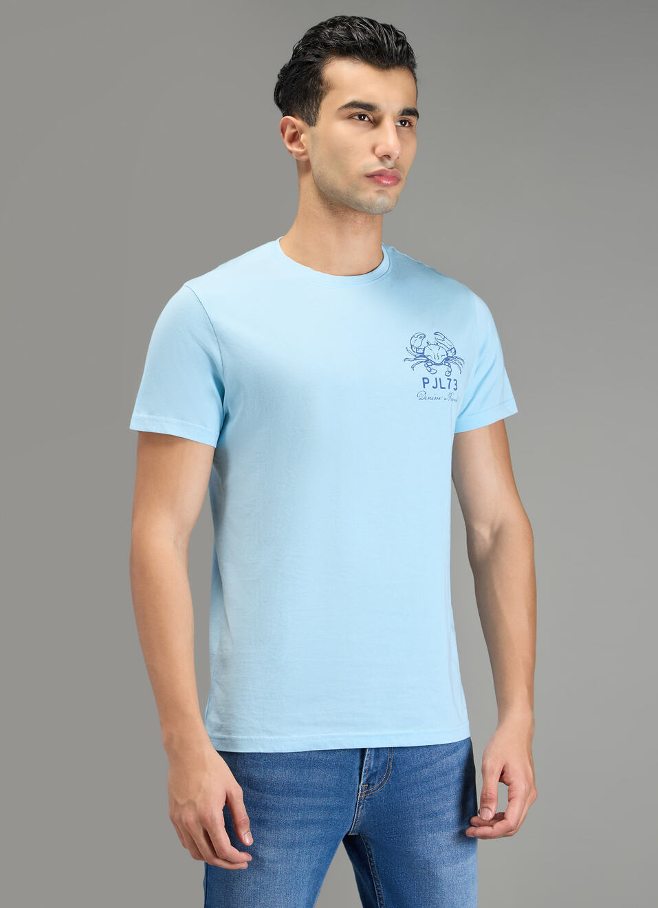 Men Blue Back Print Slim Fit T-shirt, , large image number 3