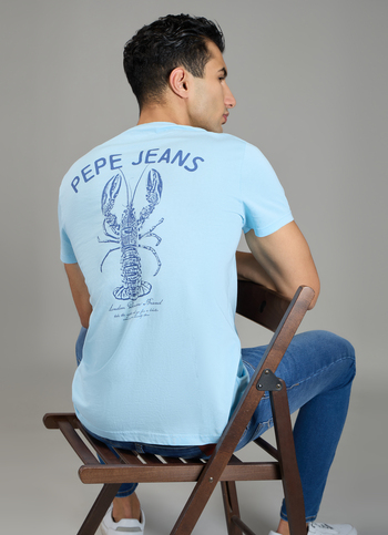 Men Blue Back Print Slim Fit T-shirt