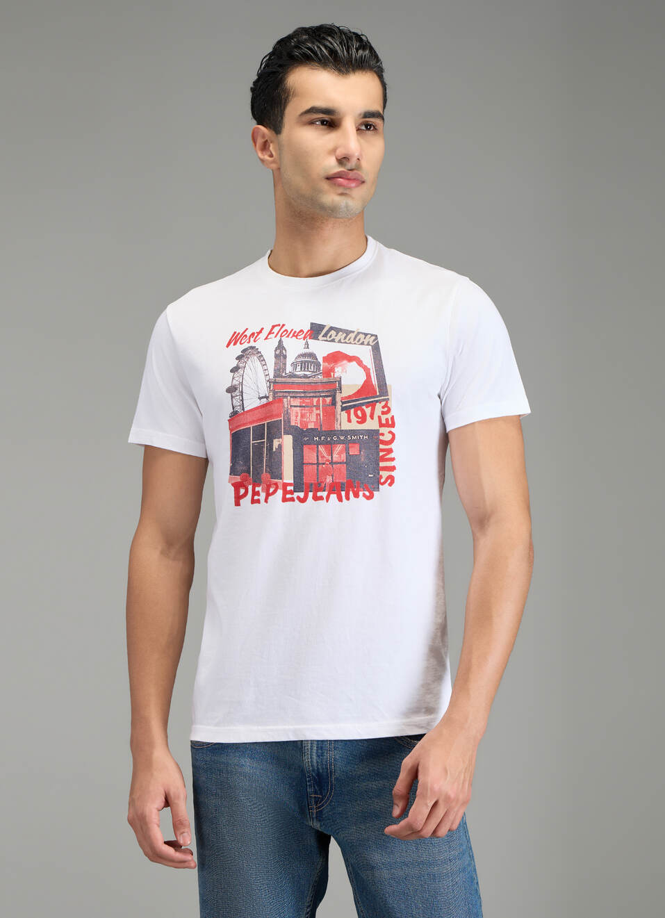 Men White Graphic Print Slim Fit T-shirt, , large image number 1