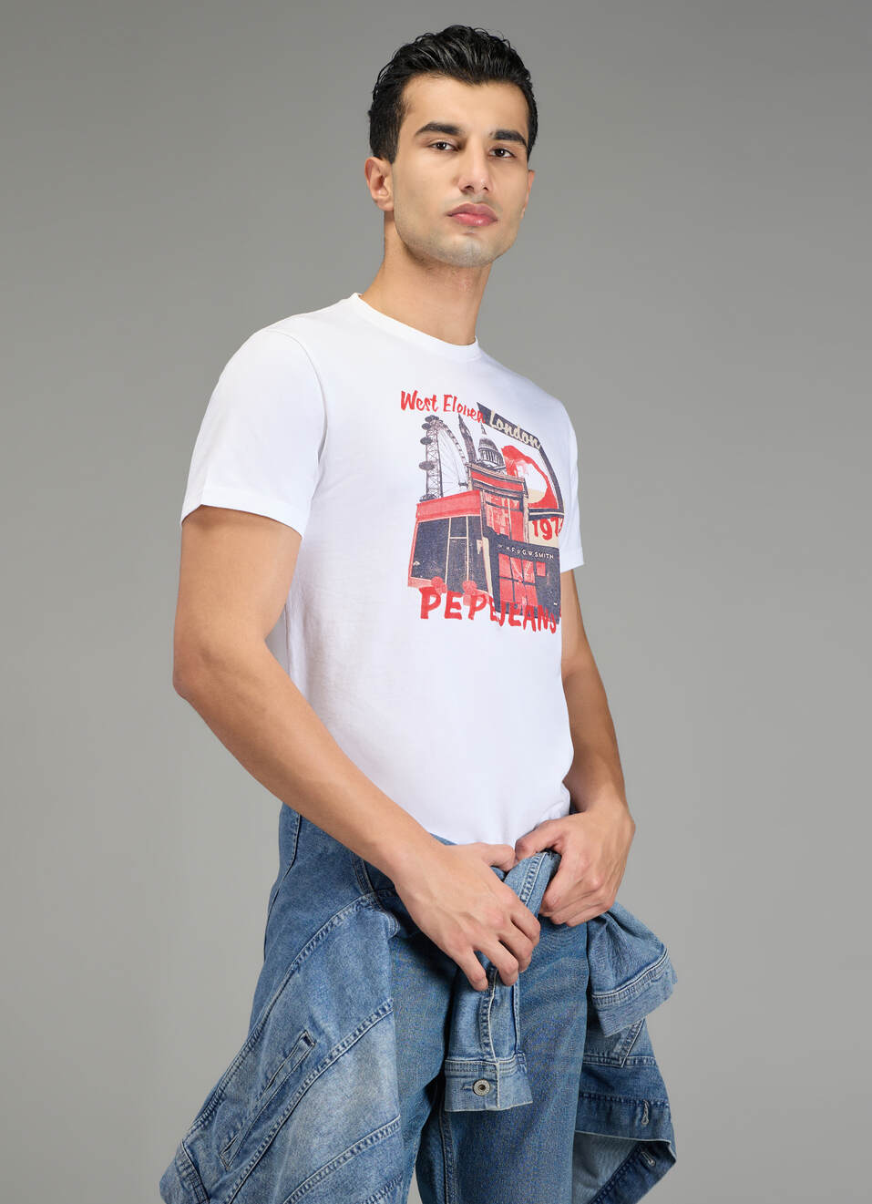 Men White Graphic Print Slim Fit T-shirt, , large image number 0
