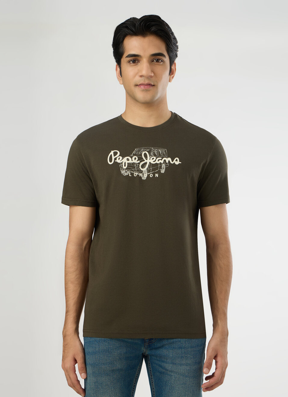 Men Olive Green Slim Graphic T-shirt, , large image number 1