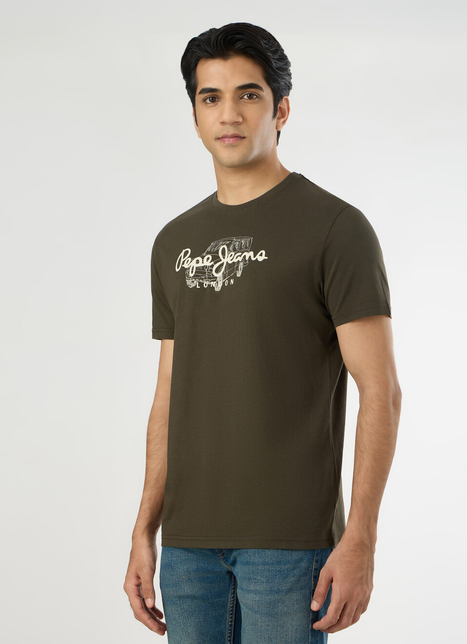 Men Olive Green Slim Graphic T-shirt, , large image number 3