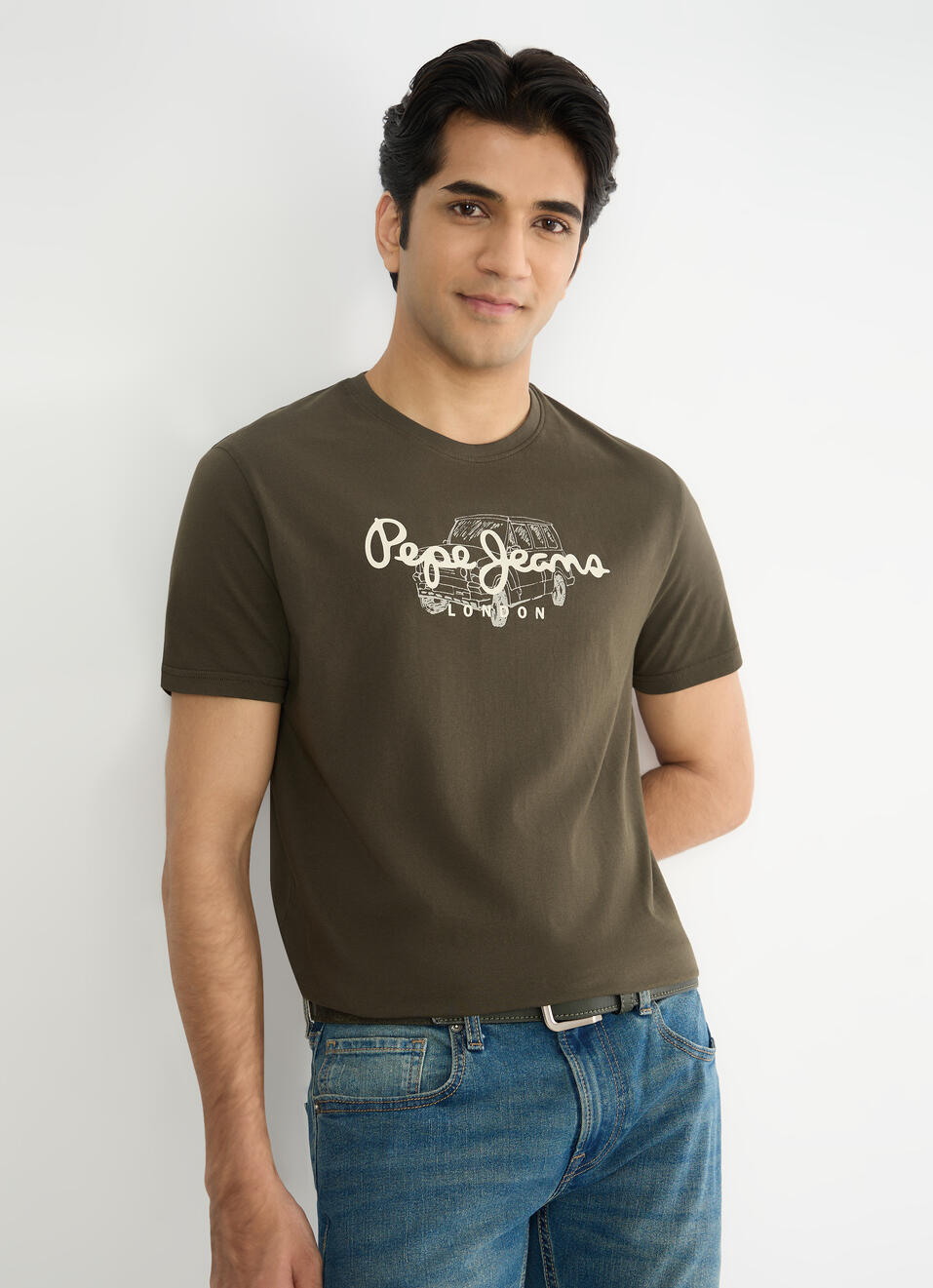 Men Olive Green Slim Graphic T-shirt, , large image number 0