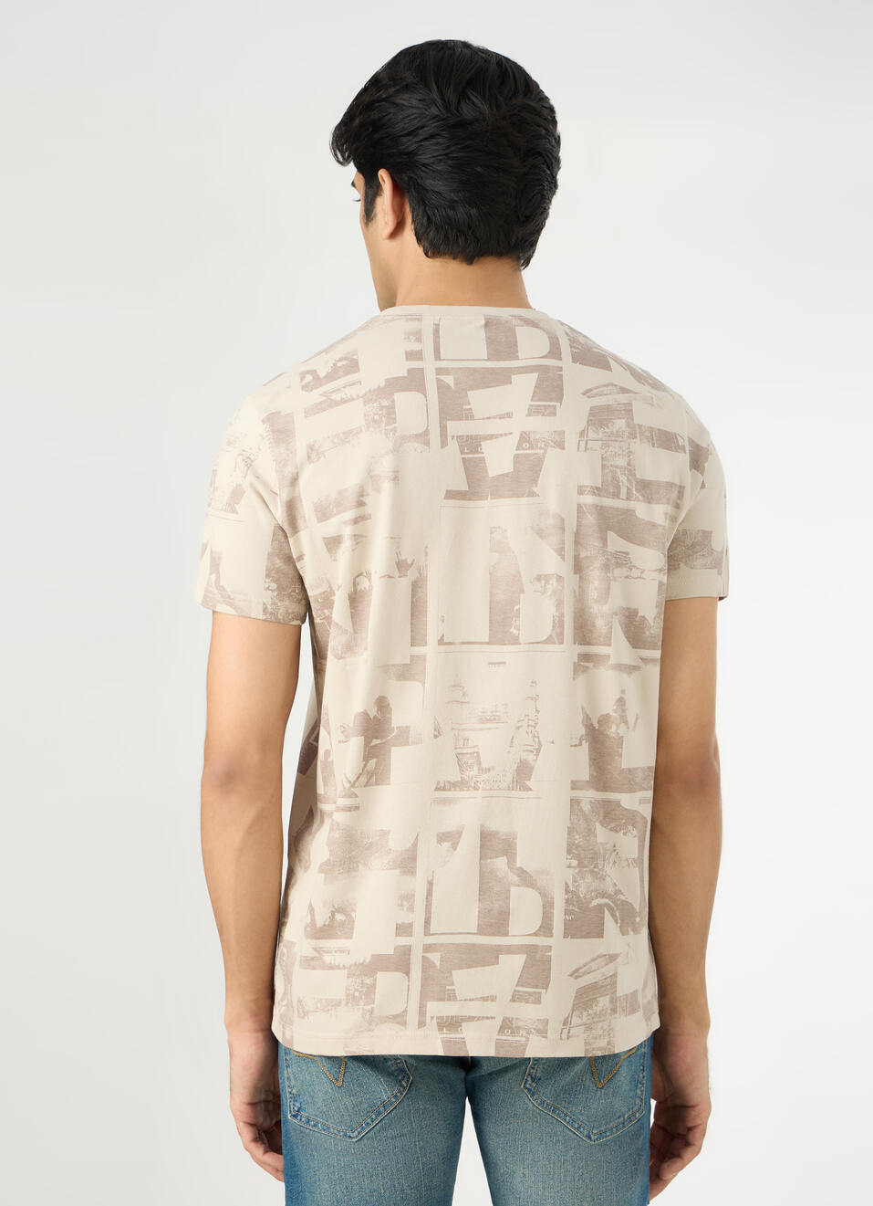 Men Light Beige Printed Slim Fit T-shirt, , large image number 2