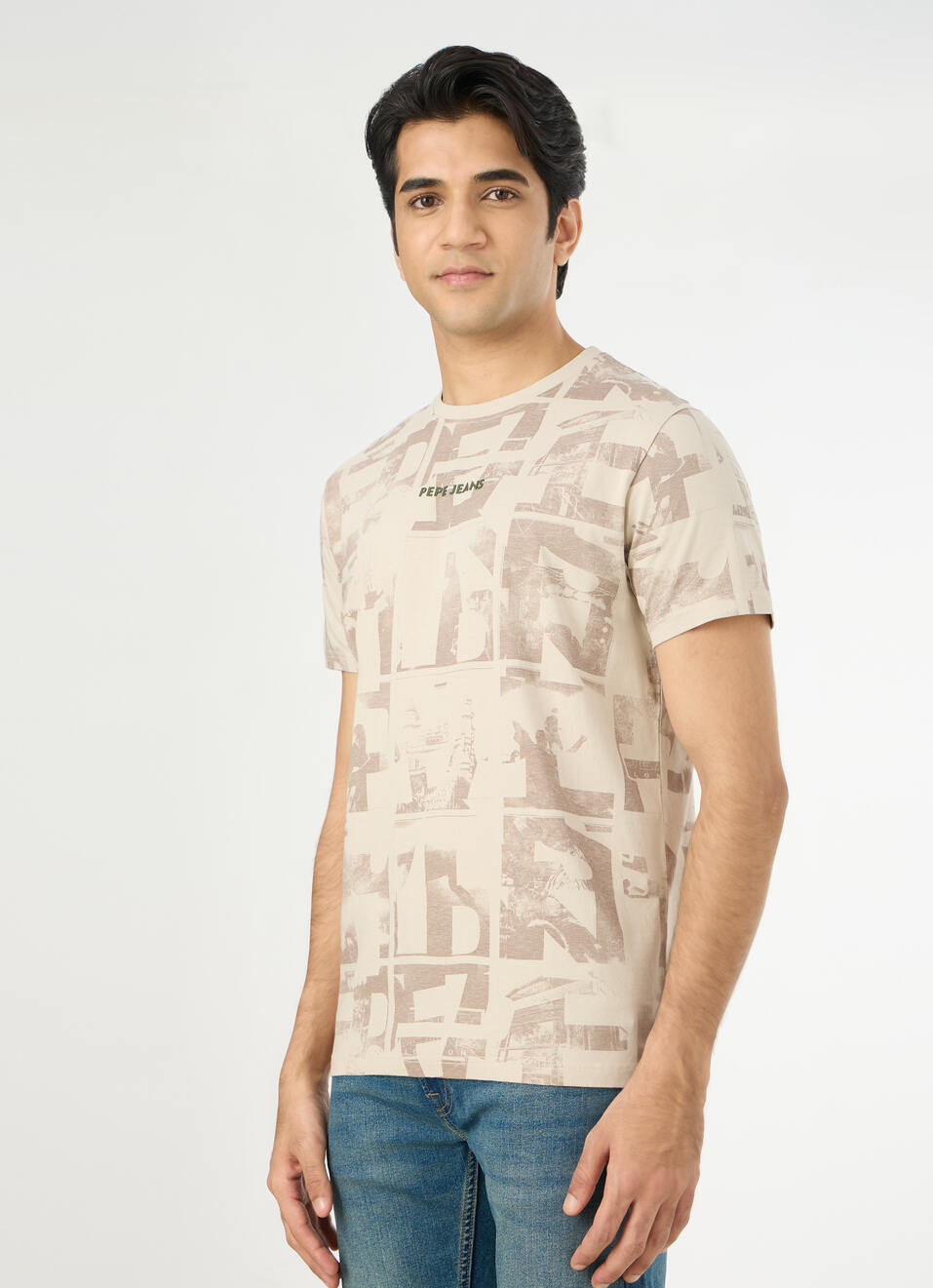 Men Light Beige Printed Slim Fit T-shirt, , large image number 3