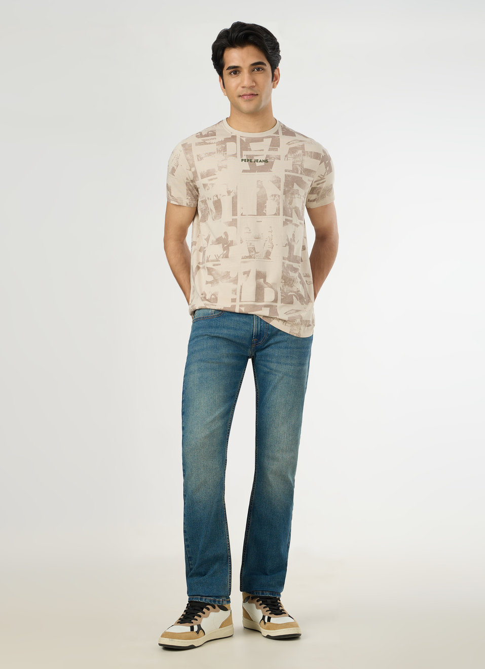 Men Light Beige Printed Slim Fit T-shirt, , large image number 5