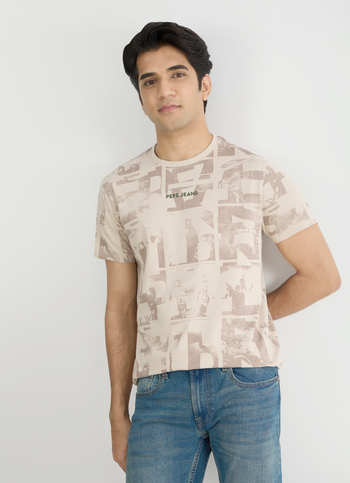 Men Light Beige Printed Slim Fit T-shirt