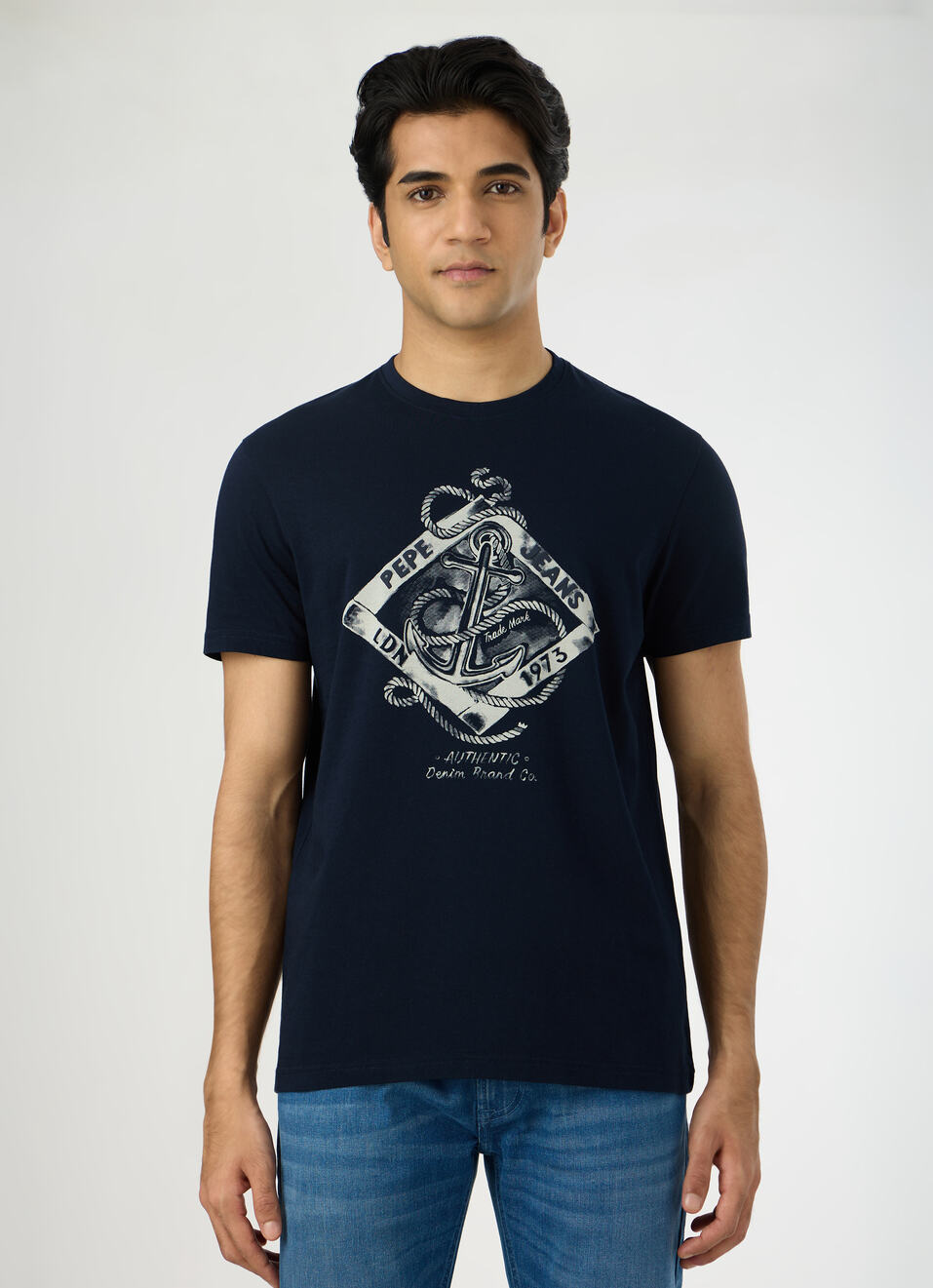 Men Navy Slim Graphic T-shirt, , large image number 1