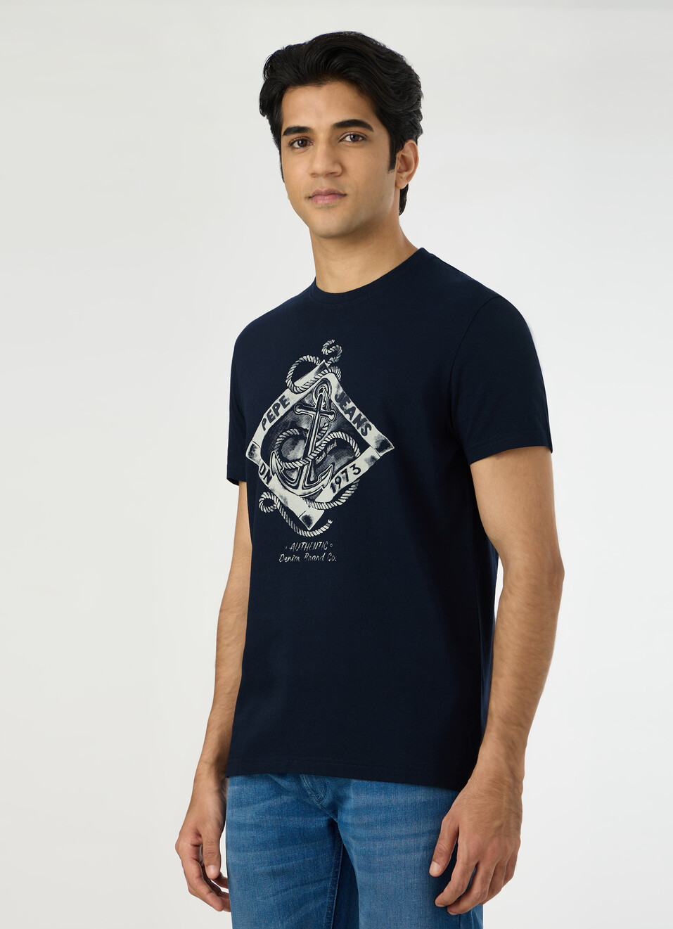 Men Navy Slim Graphic T-shirt, , large image number 3