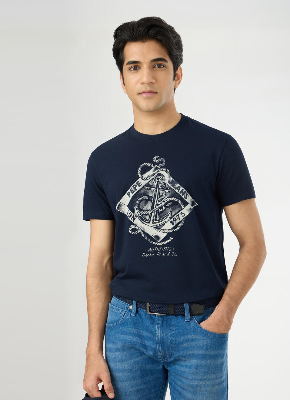 Men Navy Slim Graphic T-shirt, , large image number 0