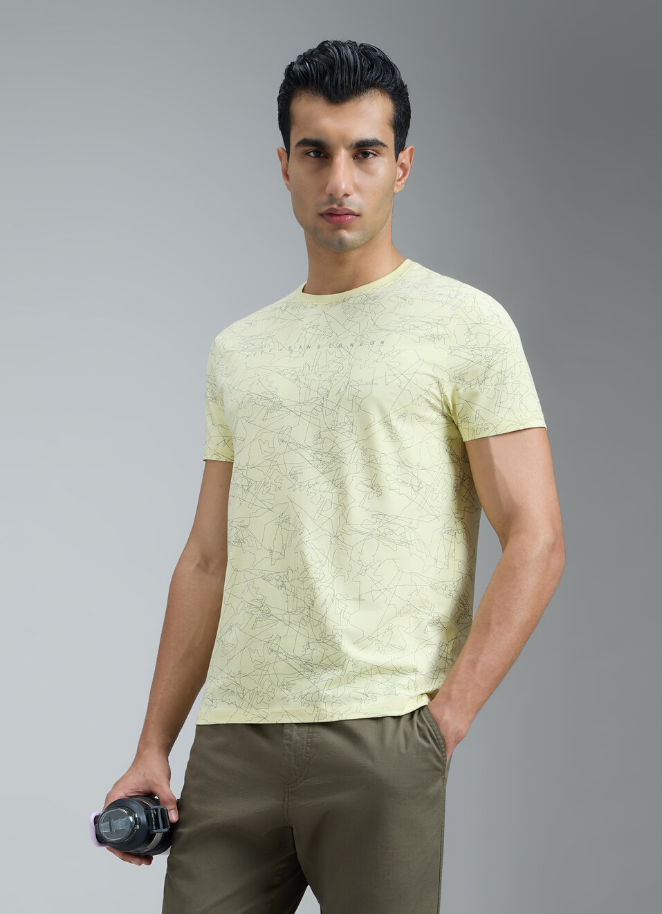 Men Yellow Abstract Print Slim Fit T-shirt, , large image number 0