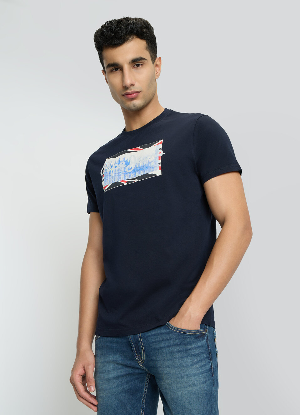 Men Navy Graphic Slim Fit T-shirt, , large image number 3