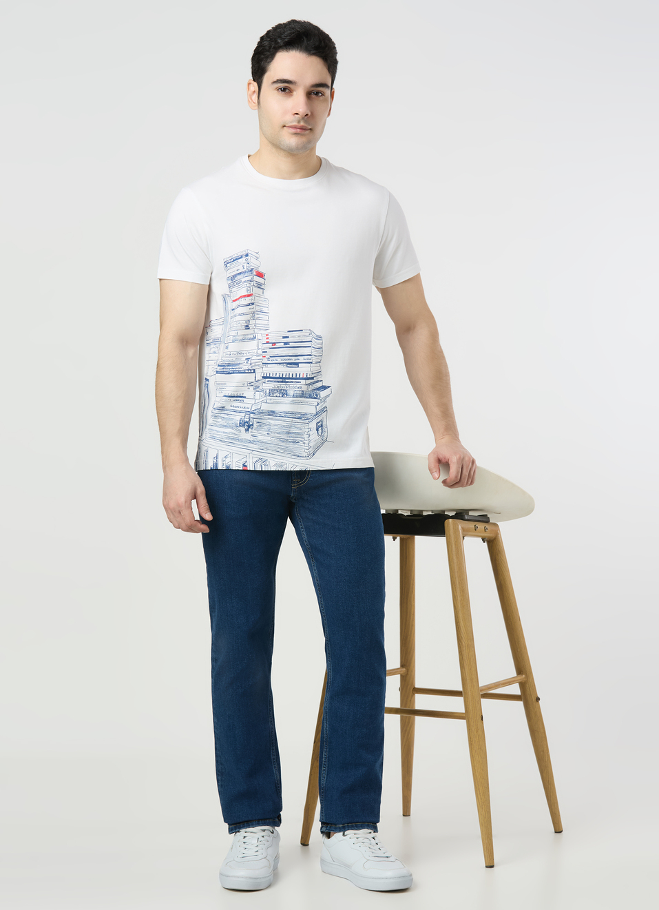 Men White Slim Graphic T-shirt, , large image number 5