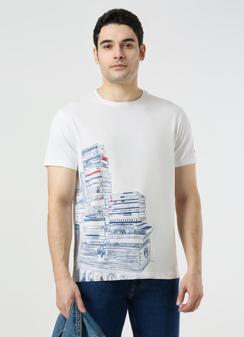 Men White Slim Graphic T-shirt