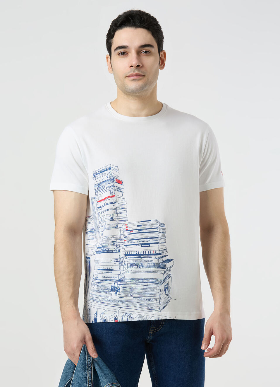 Men White Slim Graphic T-shirt, , large image number 0