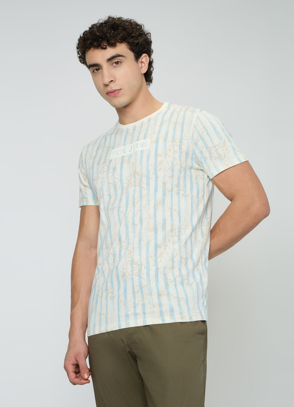 Men Off White Printed Slim Fit T-shirt, , large image number 1