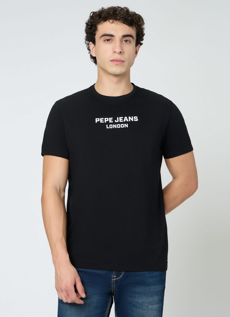 Men Black Graphic Slim Fit T-shirt, , large image number 1
