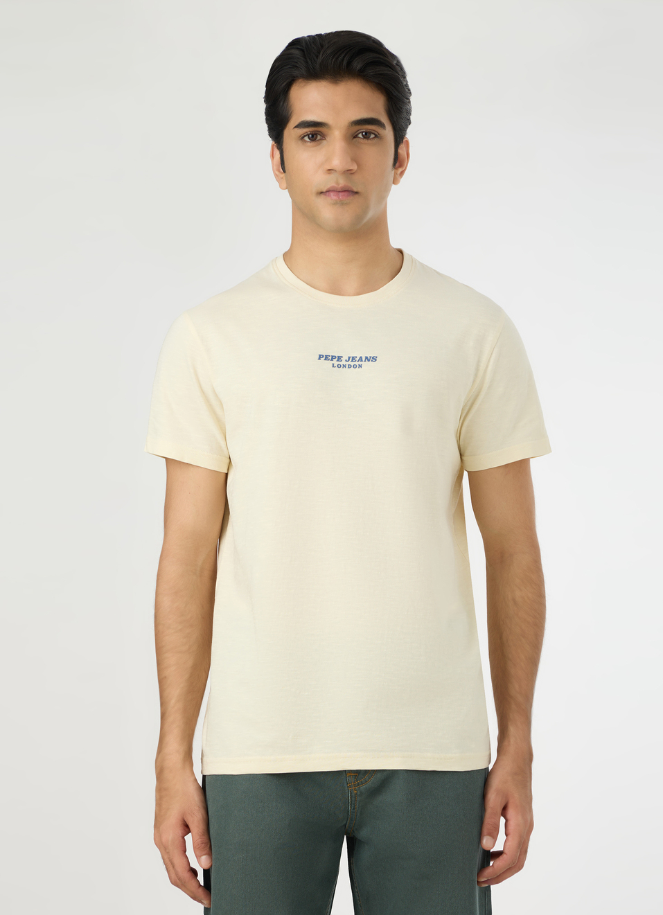 Men Ivory White Slim Back Print T-shirt, , large image number 1