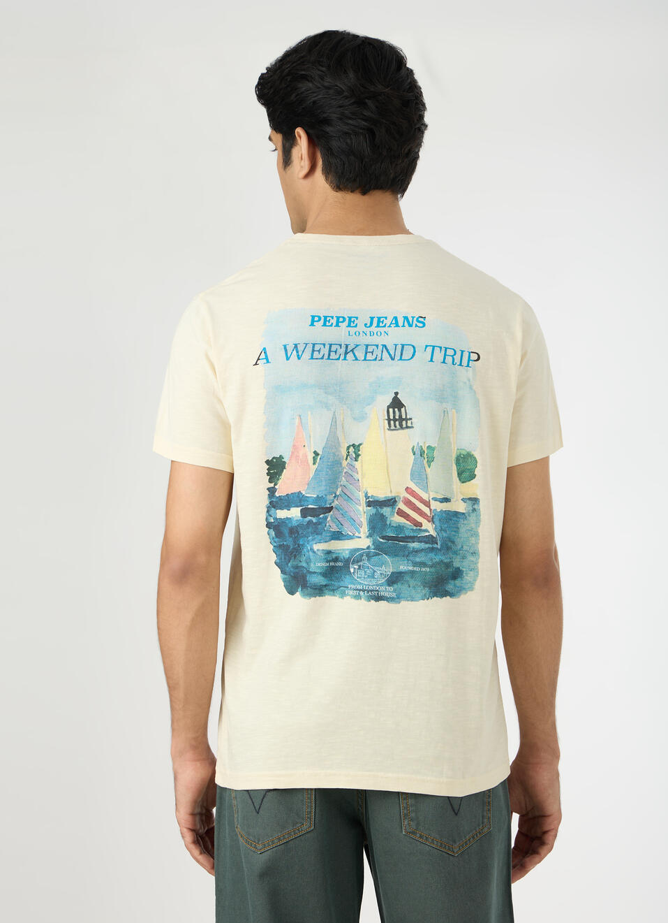 Men Ivory White Slim Back Print T-shirt, , large image number 2