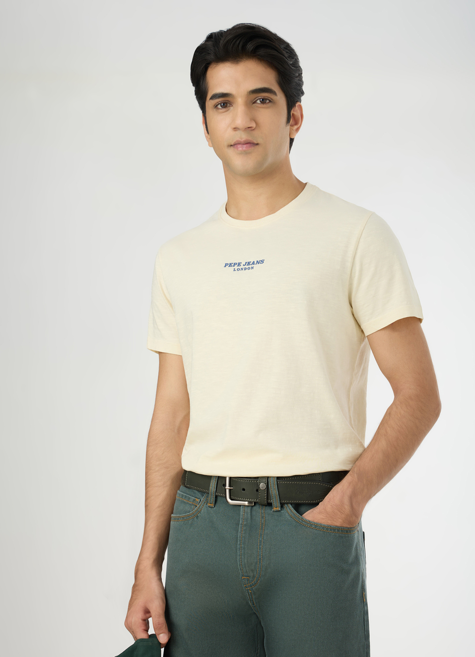 Men Ivory White Slim Back Print T-shirt, , large image number 0