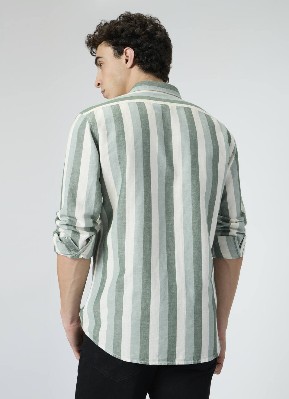 Men Dark Green Striped Shirt, , large image number 2
